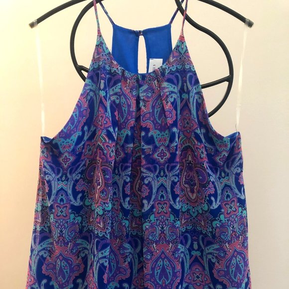 Everly Flowy  Blue Tank Top with Keyhole Back - Picture 1 of 6